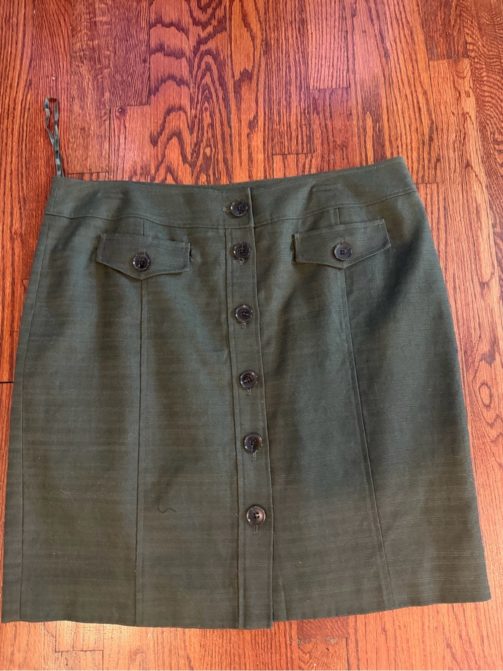 Anne Klein Olive Green Button-Front Mini Skirt